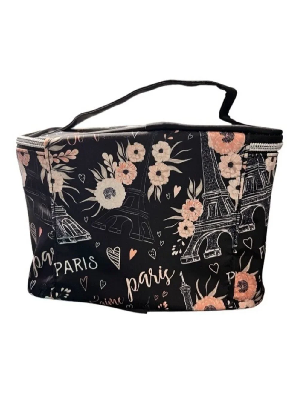 Paris Eiffel Tower Cosmetic Train Case Travel Beauty Makeup Bag NWT Top Handle